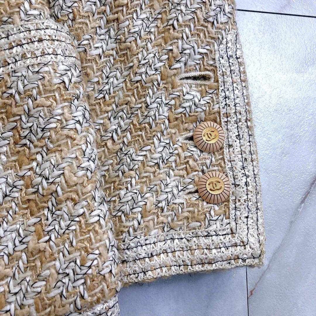 シャネル　CHANEL ヴィンテージ　ツイード　ノーカラージャケット　ベージュ