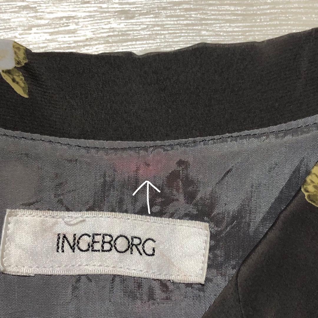 インゲボルグ 梔子 クチナシ 花柄 ピンタック レース ダークグレー ワンピース