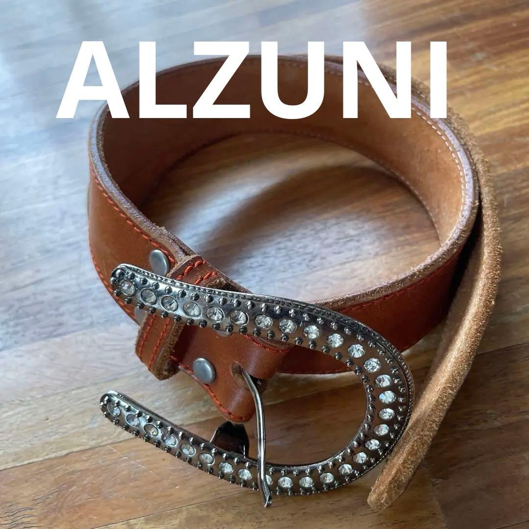 ALZUNI 本革ベルト ビジュー ダイヤストーン