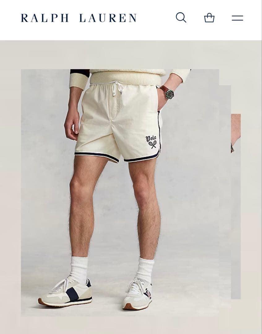 Polo テニスラケット刺繍 ホワイトショートパンツ