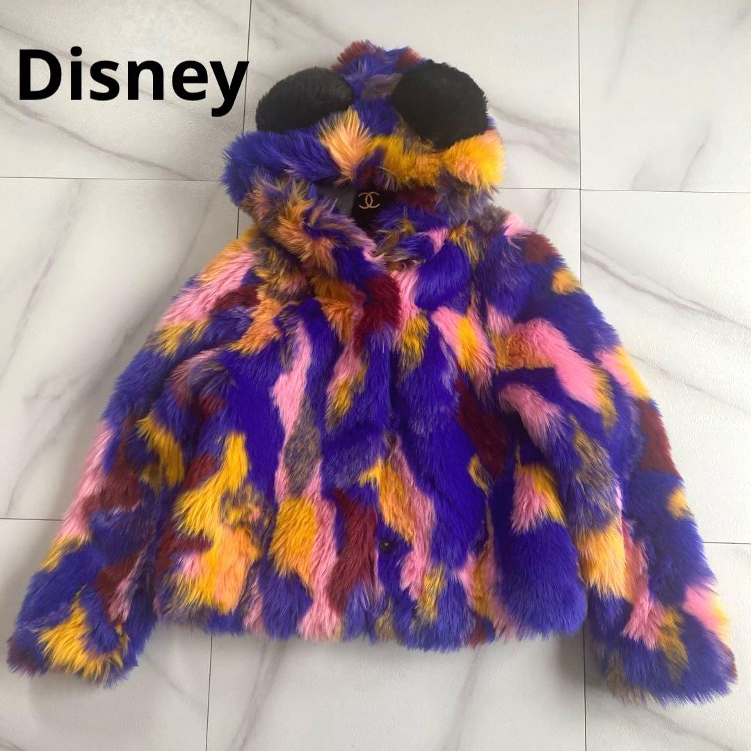 Disney ディズニー カラフル ファー コート ジャケットM Disney