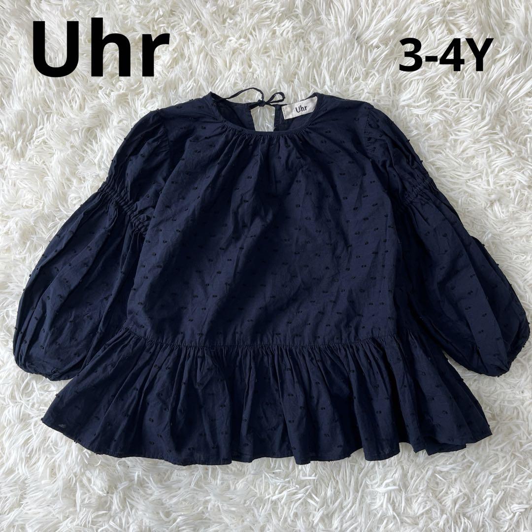 【3-4Y 】Uhr ウーアドットミニドレス　ネイビー　黒ドット人気カラー希少