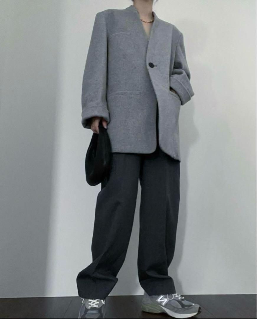 digne collarless jacket coat グレー