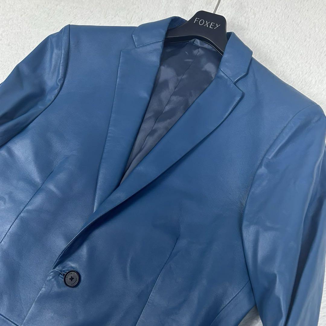 新品 JOSEPH テーラードジャケット ラムレザー ブルー 定価15万 現行