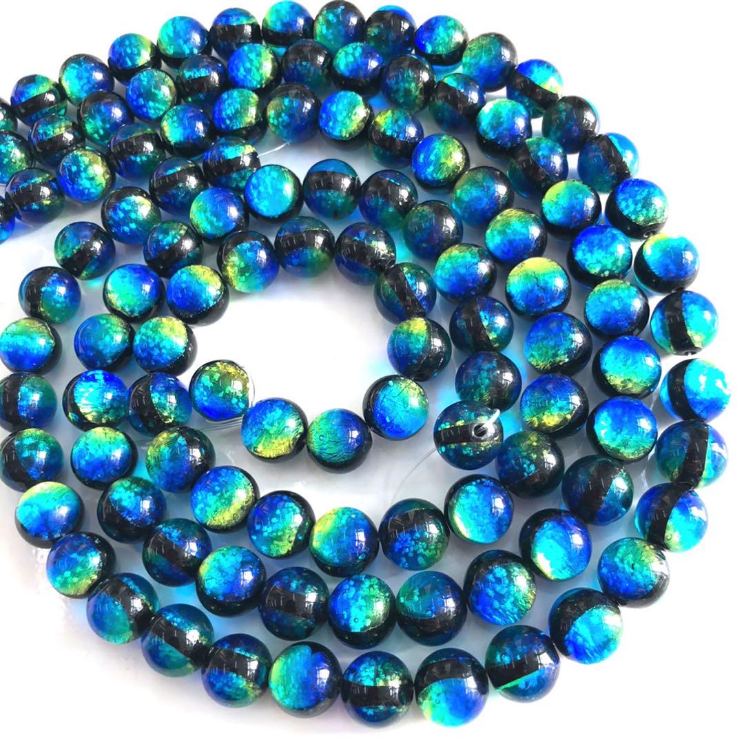 ケラママリン 8mm 連売り 50粒蓄光 ホタルガラス とんぼ玉