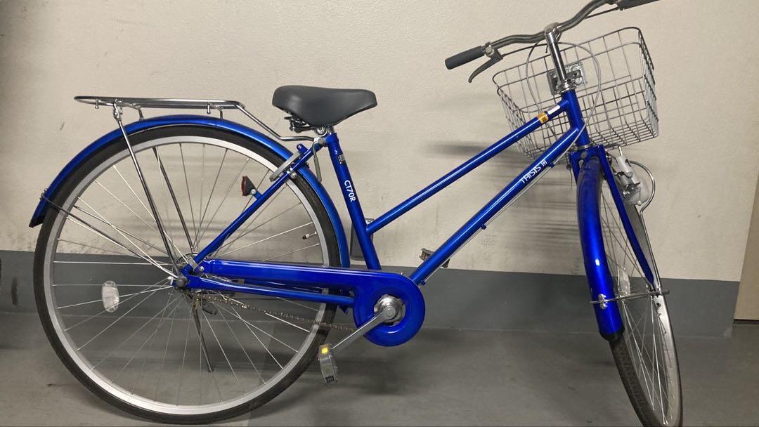 青色シティサイクル 前面バスケット付き 引き取り限定 本体 自転車
