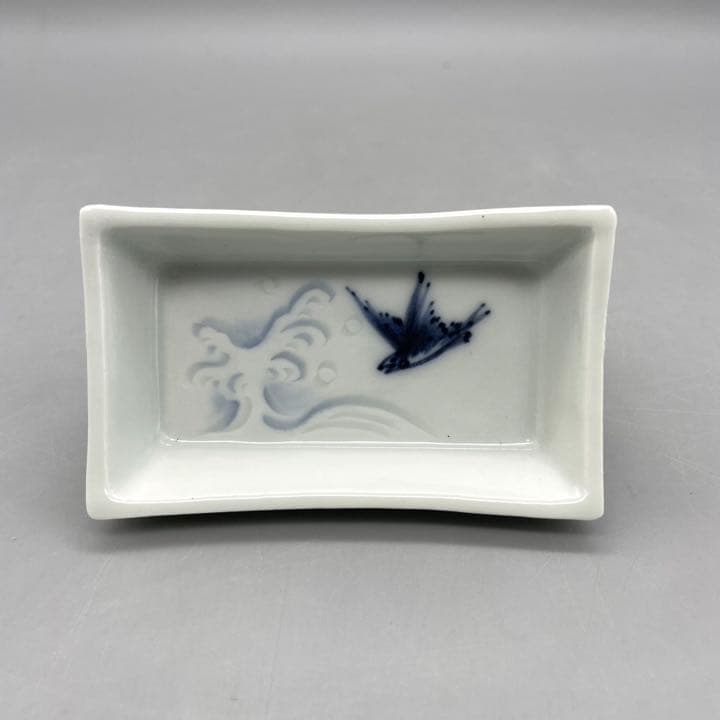 時代 隆萬造 染付 刺身皿 醤油皿 各十客 波に太刀魚図】骨董