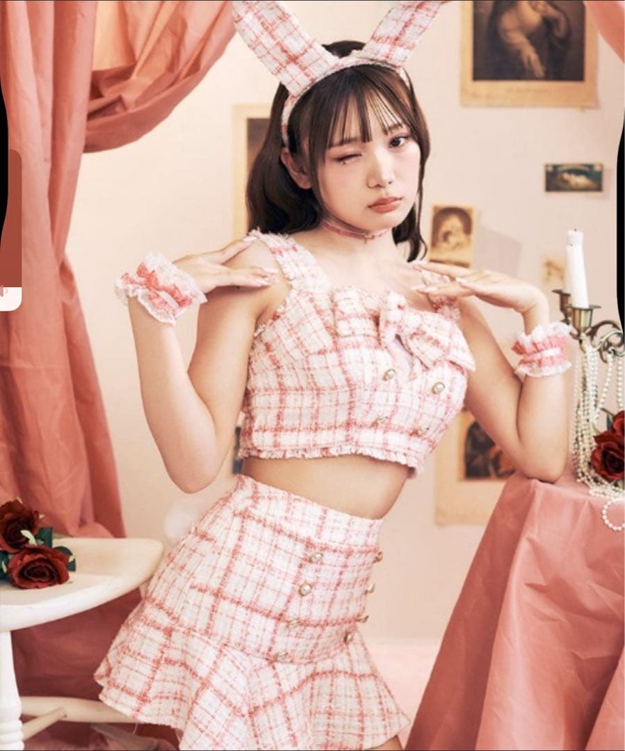 バニーガールコスプレ衣装 ピンクツイードM