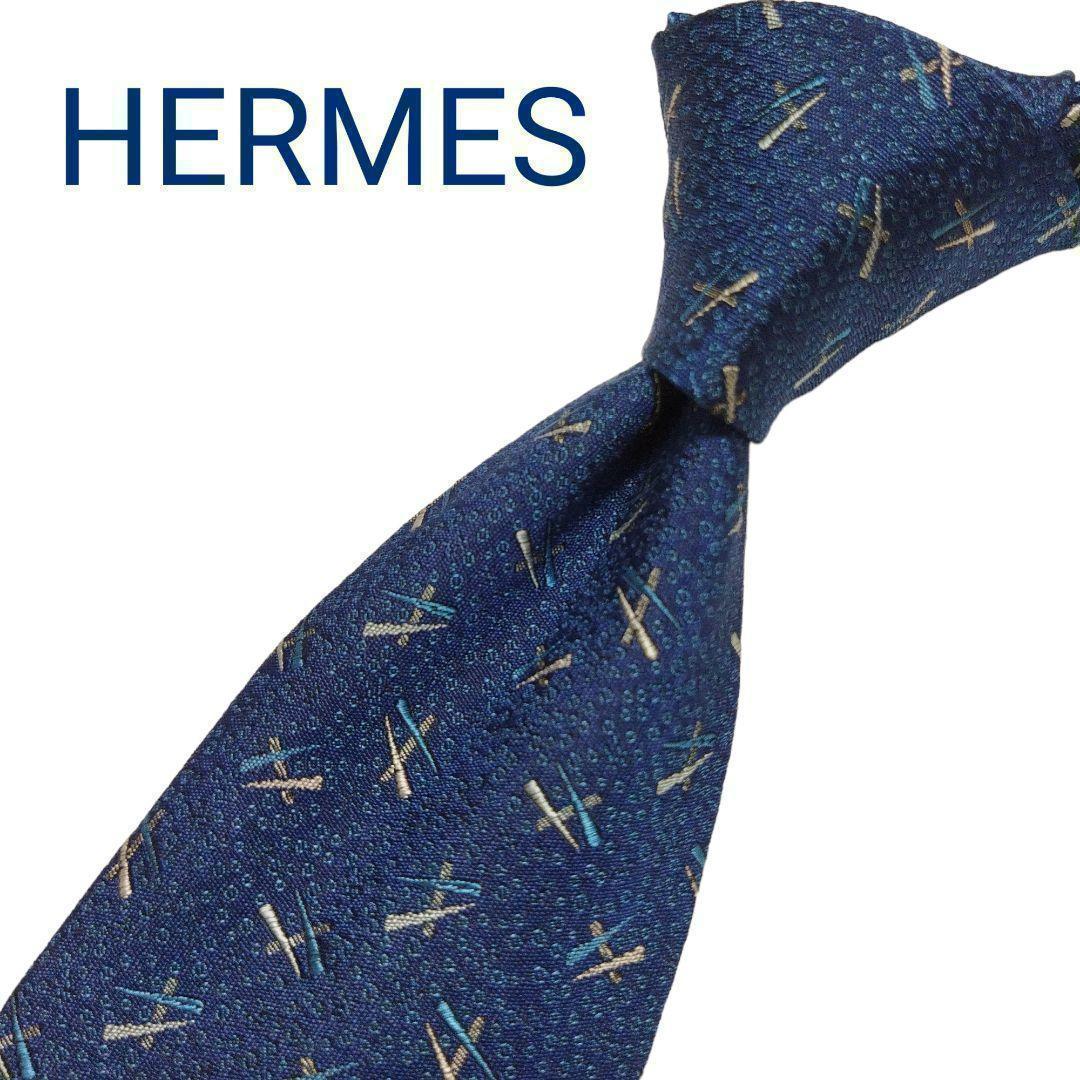 人気スポー新作 HERMES エルメス高級シルクネクタイH柄ファソネネイビー 小物