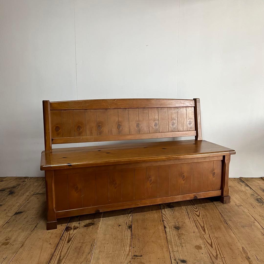 ヴィンテージ 木製 ベンチ 収納付き カントリー