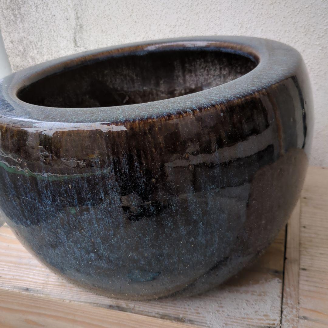 骨董 火鉢 藍色 陶器 水鉢 メダカ 睡蓮鉢 メダカ 金魚 鉢カバー