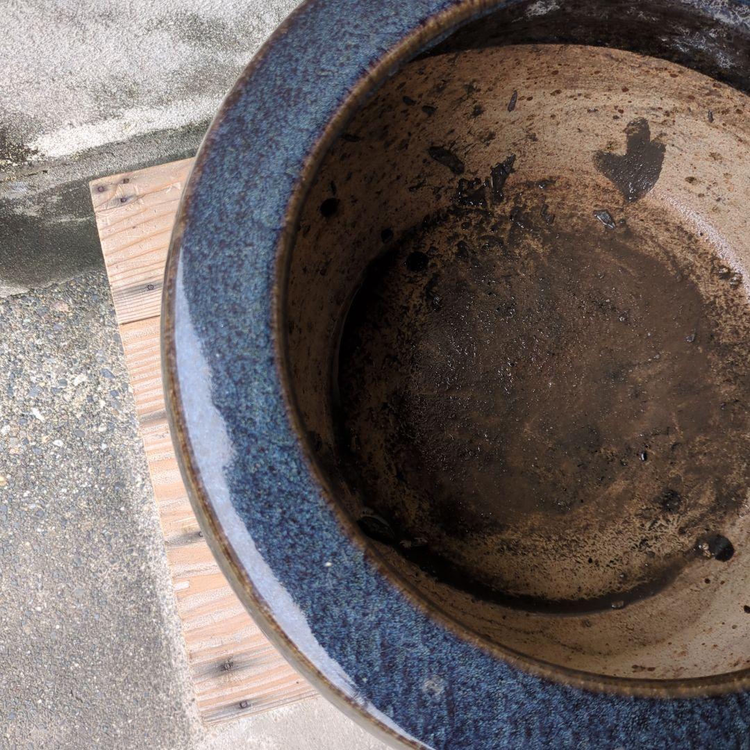 骨董 火鉢 藍色 陶器 水鉢 メダカ 睡蓮鉢 メダカ 金魚 鉢カバー
