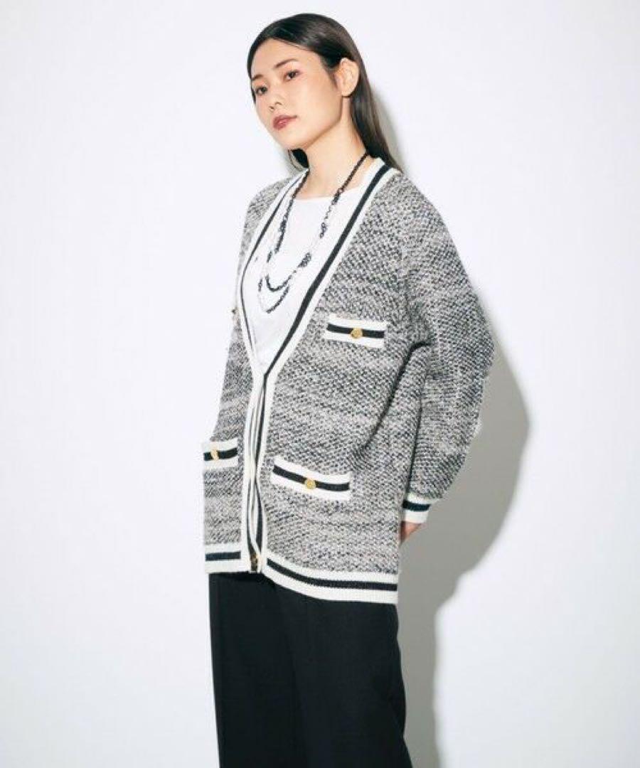 美品✨グレースクラス 21aw ツイードニットカーディガン ロゴ