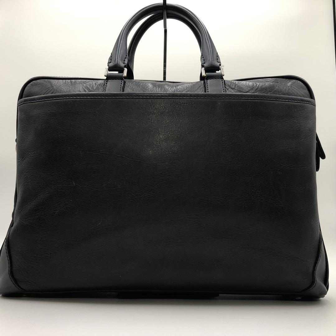 【良品】フジタカ　ビジネスバッグ　2way ショルダー　A4収納可能　レザー　紺