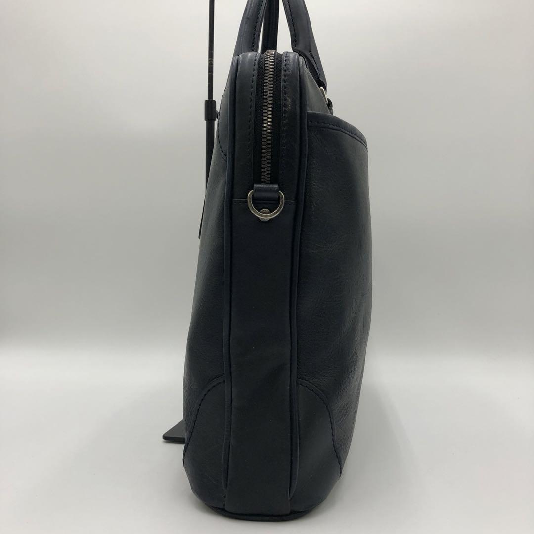 【良品】フジタカ　ビジネスバッグ　2way ショルダー　A4収納可能　レザー　紺