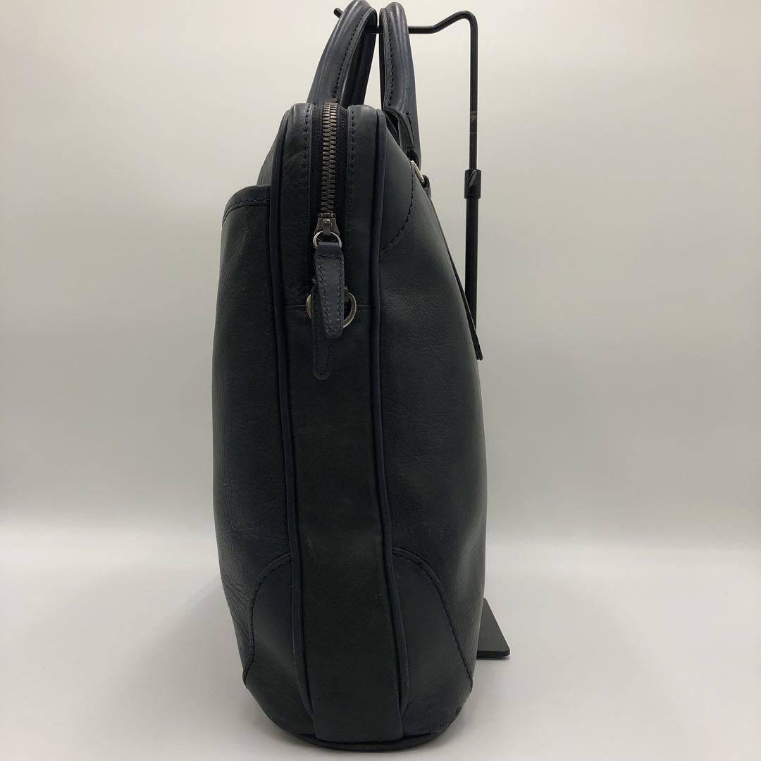 【良品】フジタカ　ビジネスバッグ　2way ショルダー　A4収納可能　レザー　紺