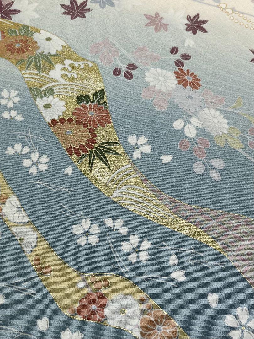 付け下げ 金駒刺繍 金彩 手描 正絹 反物 着物・浴衣