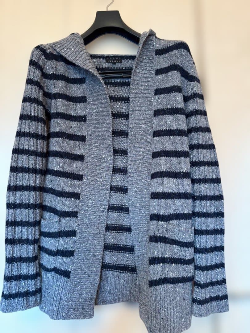 theory ストライプ フード付きカーディガン S