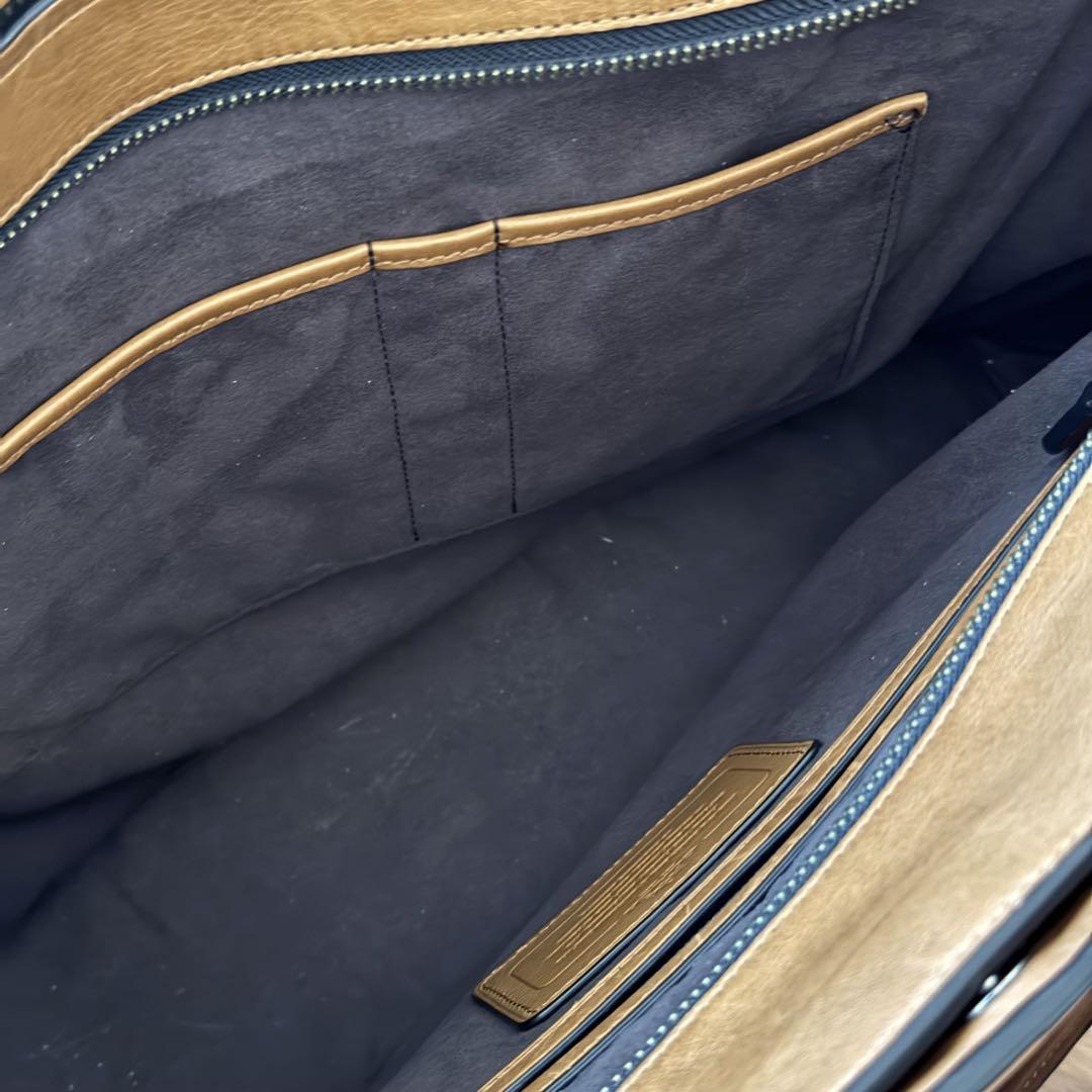新品ショルダーベルト付コーチCOACHビジネスバッグ キャメルイエロー 画像13