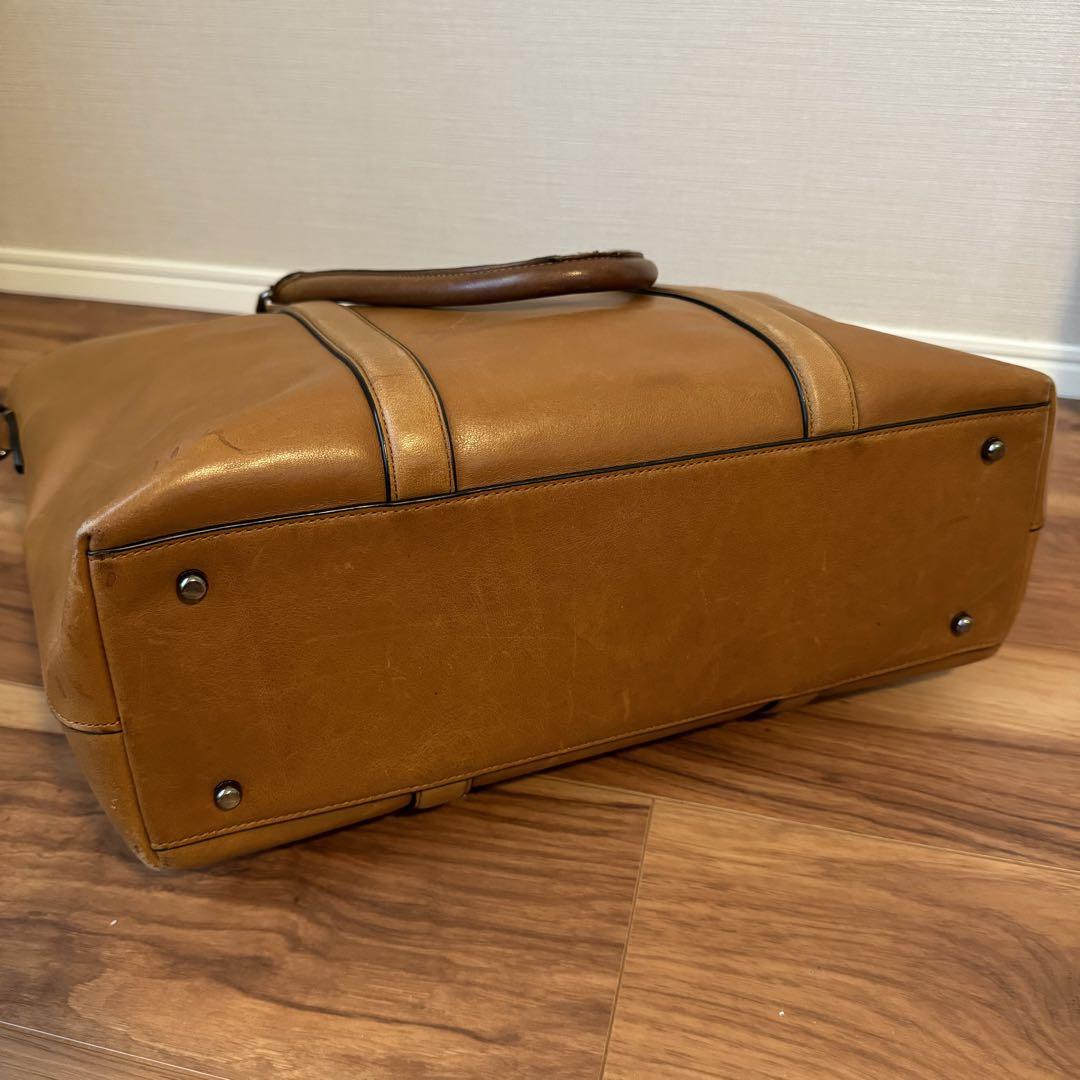 新品ショルダーベルト付コーチCOACHビジネスバッグ キャメルイエロー 画像18