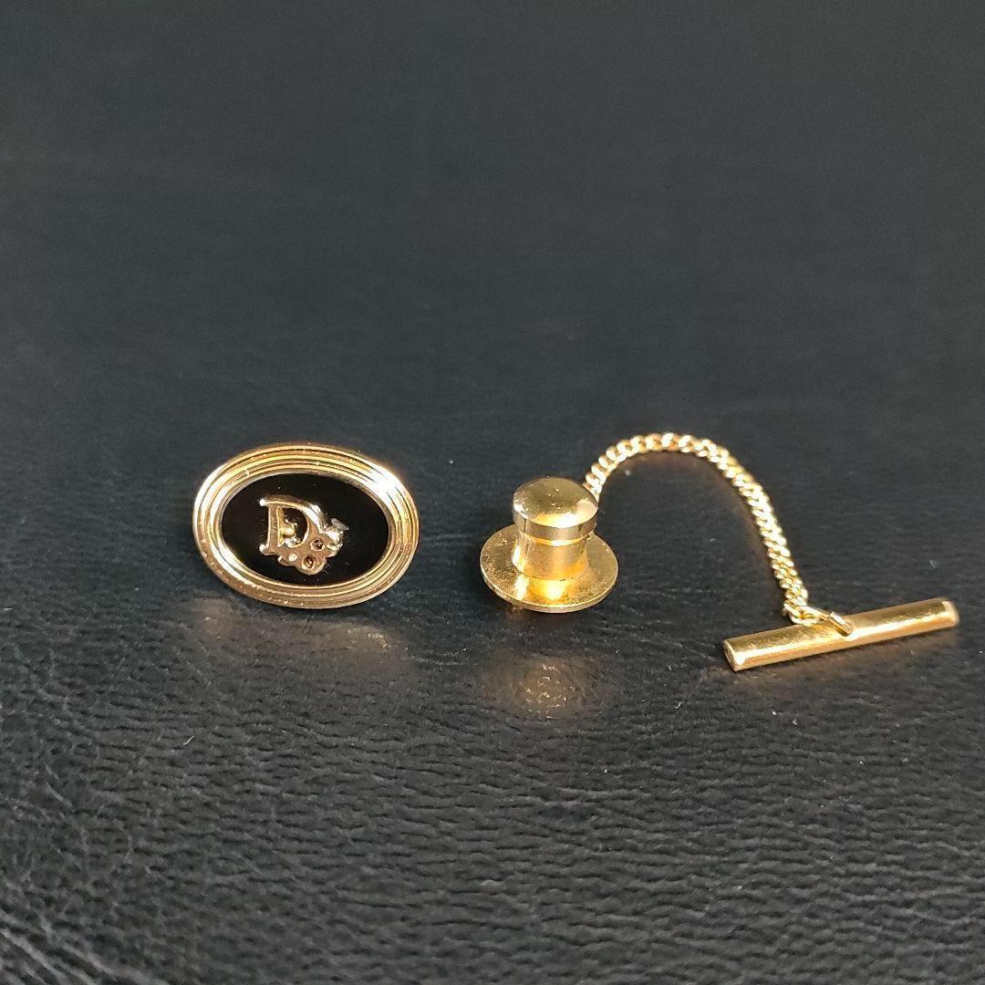 【美品】Dior　ディオール　ネクタイピン　ゴールド　ブラック　ラウンド　ロゴ