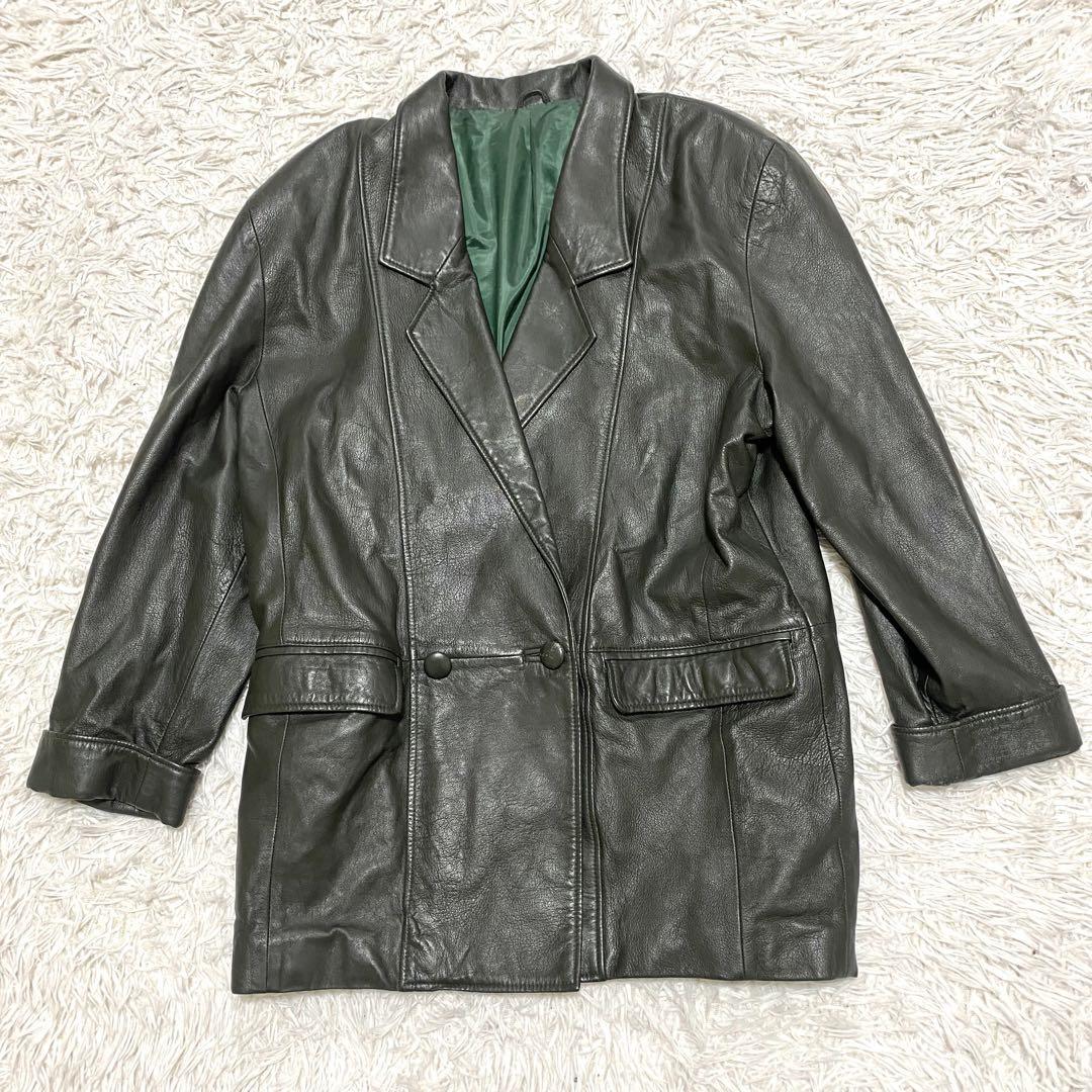 《古着》レザージャケット ダブルコート vintage 【M】モスグリーン