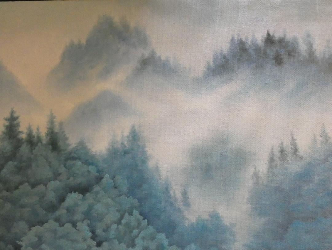 絵画　 油彩　東山魁夷「朝雲」サイン　M10サイズ　額装済み 肉筆手描き