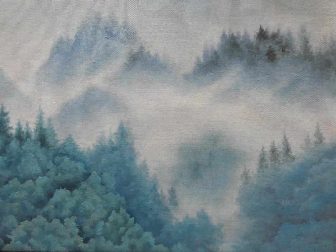 絵画　 油彩　東山魁夷「朝雲」サイン　M10サイズ　額装済み 肉筆手描き
