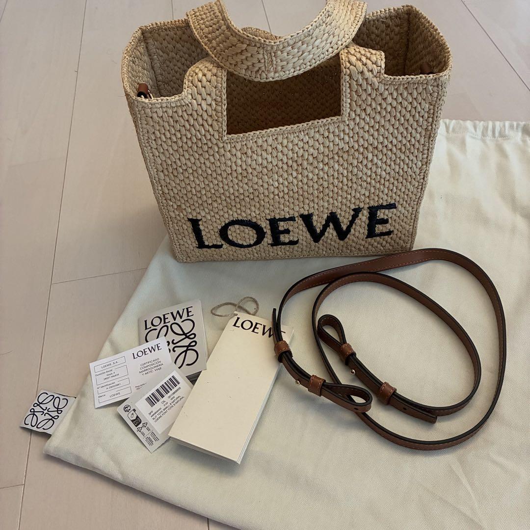 美品 ロエベ LOEWE フォントトートスモール ラフィア カゴバッグ