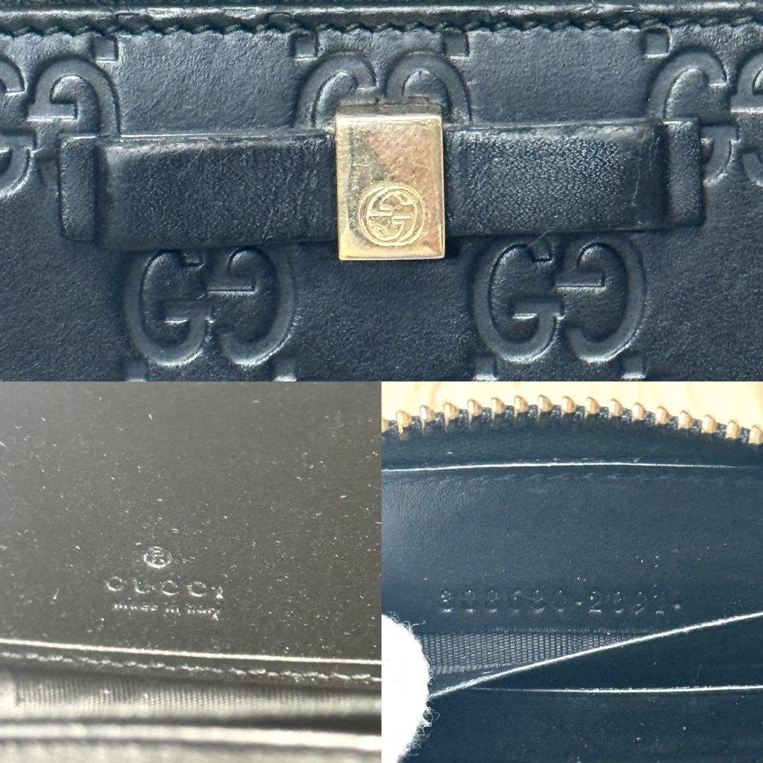 新品 正規品!!  長財布 極美✨グッチ ラウンドファスナー 型押し リボン GGシマ 小物