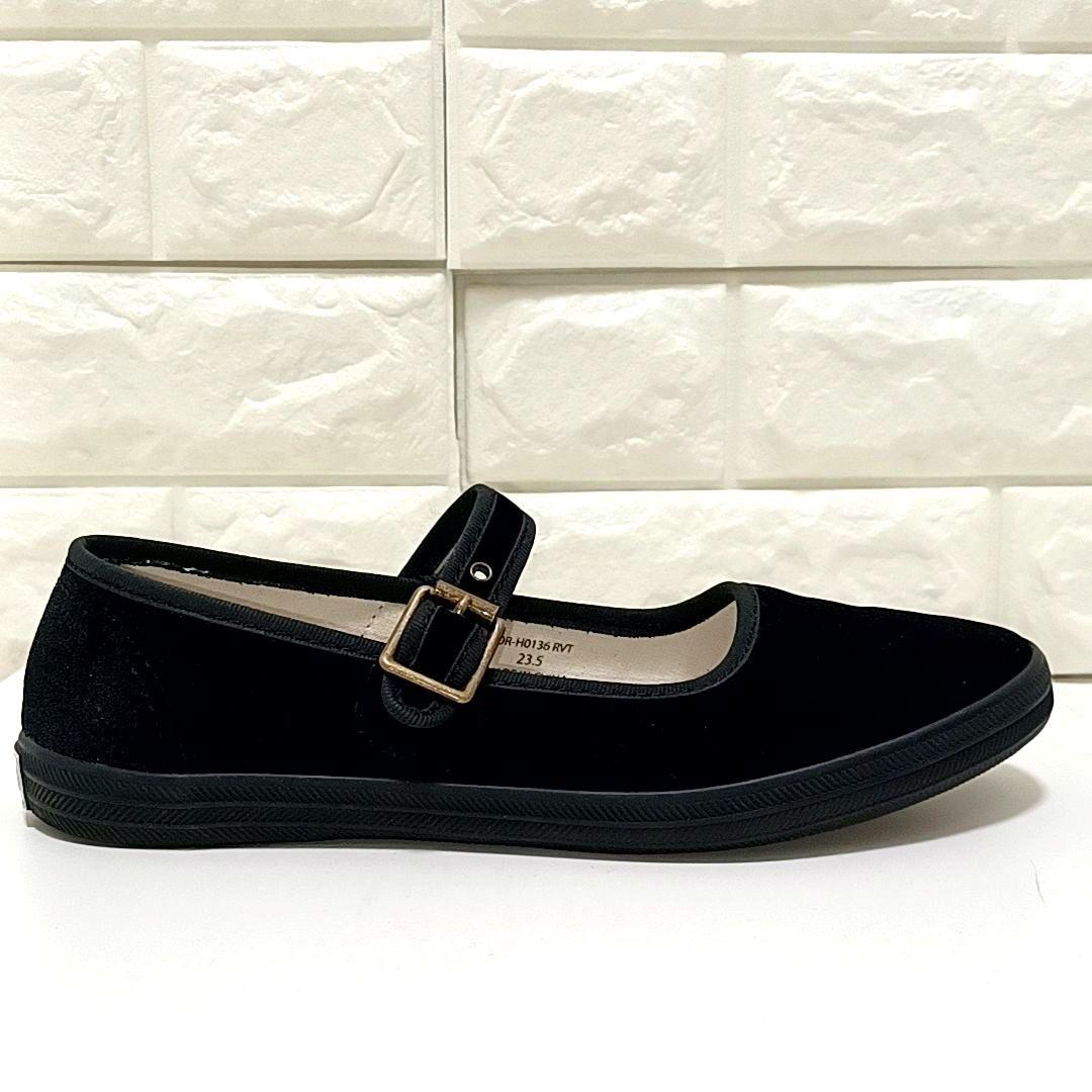 山下洋子【美品】ORCIVAL　ベルベット　ストラップ　バレエシューズ　黒