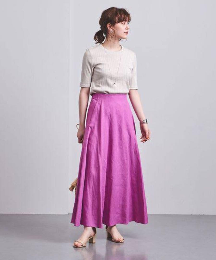 ユナイテッドアローズ UWCC LINENリネンスカート ピンク 新製品情報も