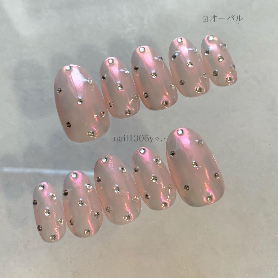 22))フレンチガーリー ピンクミラー ネイルチップ ニュアンス ウィッシュコア