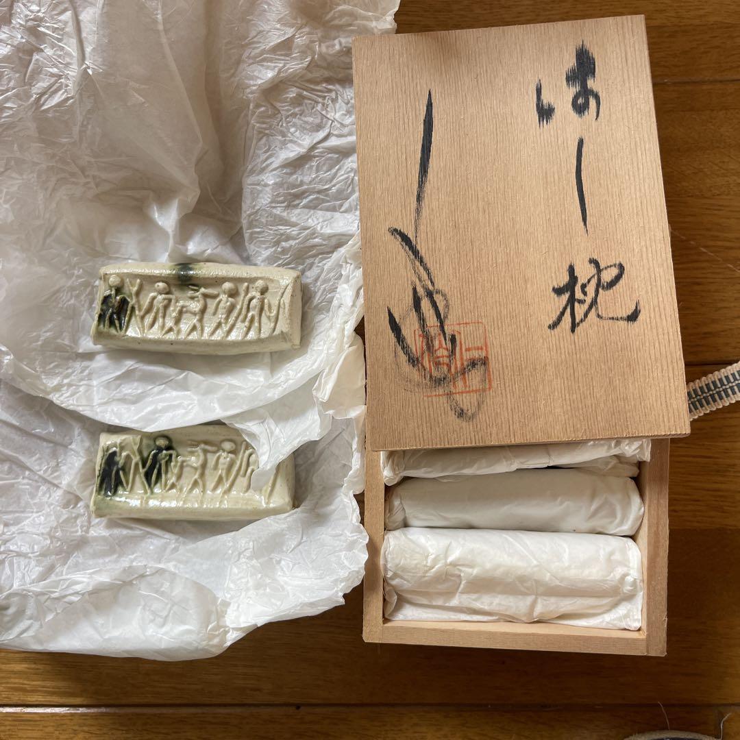 陶器 人形彫刻 箸置き　5個入り木箱入り