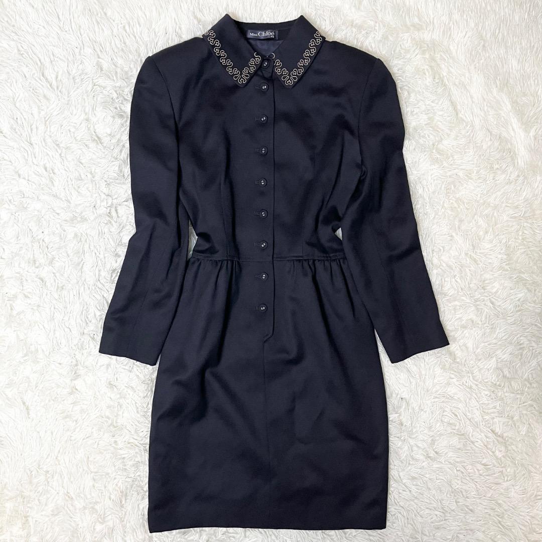 ふるさと納税 美品✨ ブラック L 40 ロング カシミヤ ワンピース Chloe クロエ ワンピース