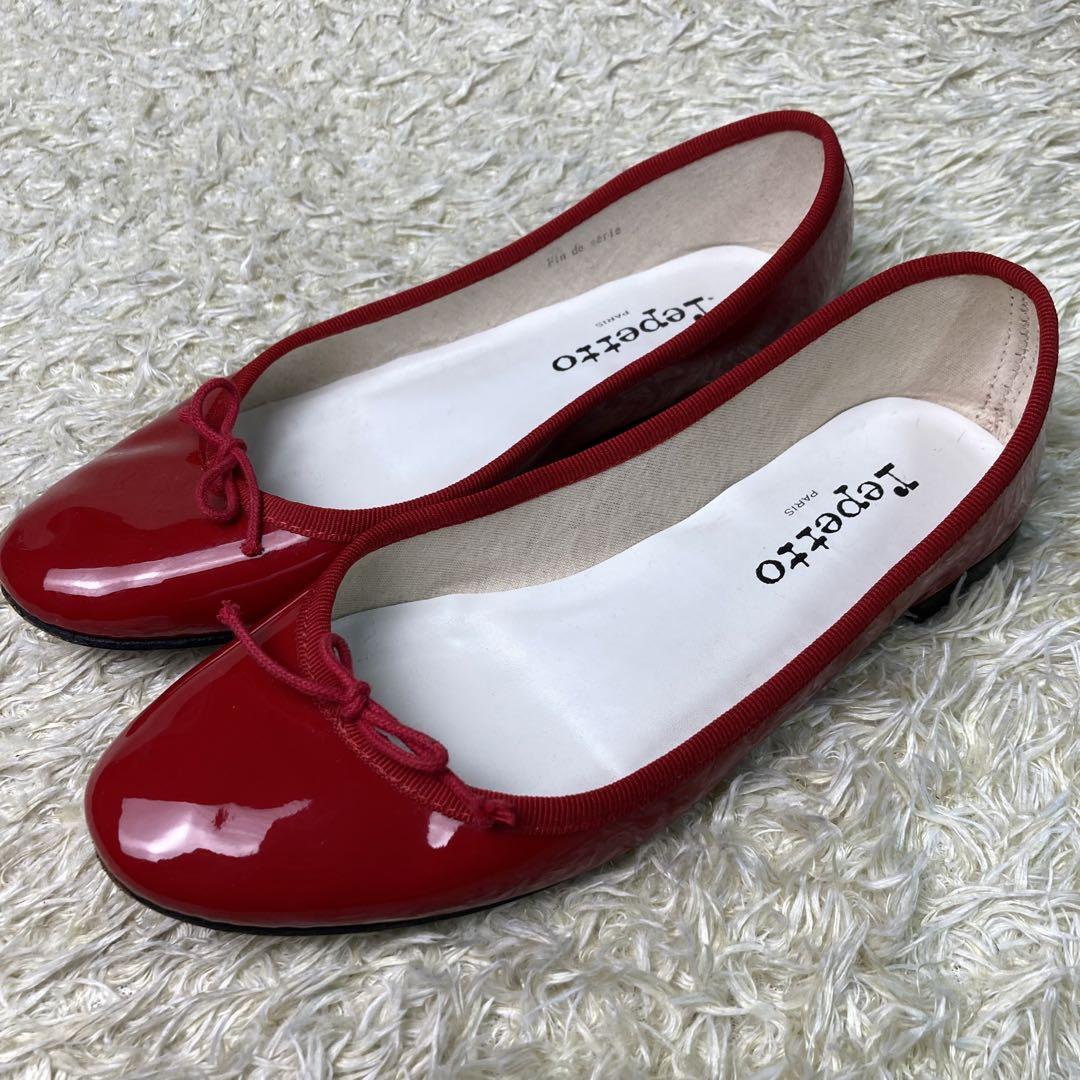 『美品』レペット　バレエシューズ　パンプス　レッド　赤　リボン　エナメル　レザー