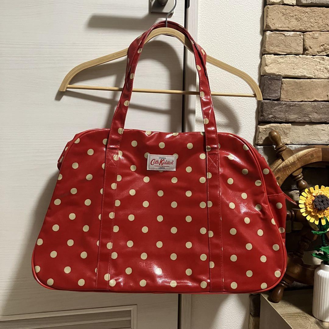 キャスキッドソン ボストンバッグ トートバッグ 赤 Cath Kidston水玉