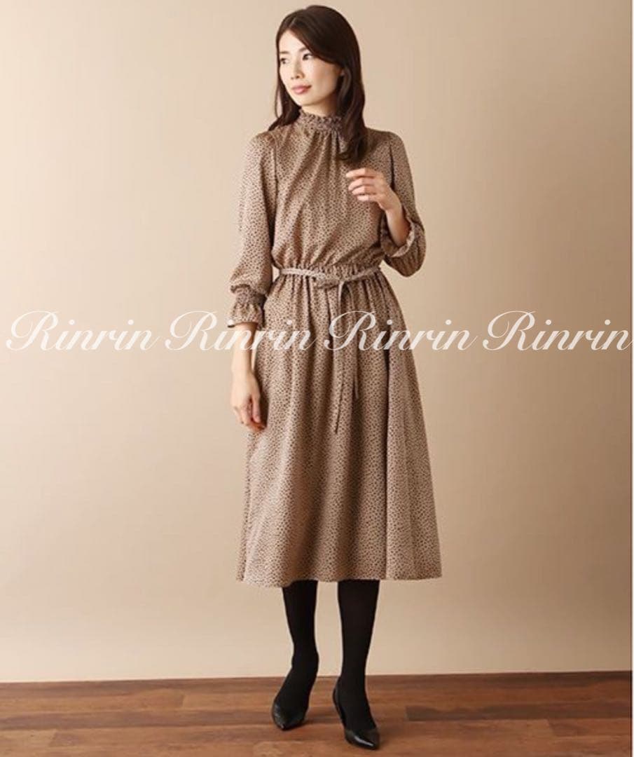 ANAYI サテンドットプリントシャーリングワンピース 36