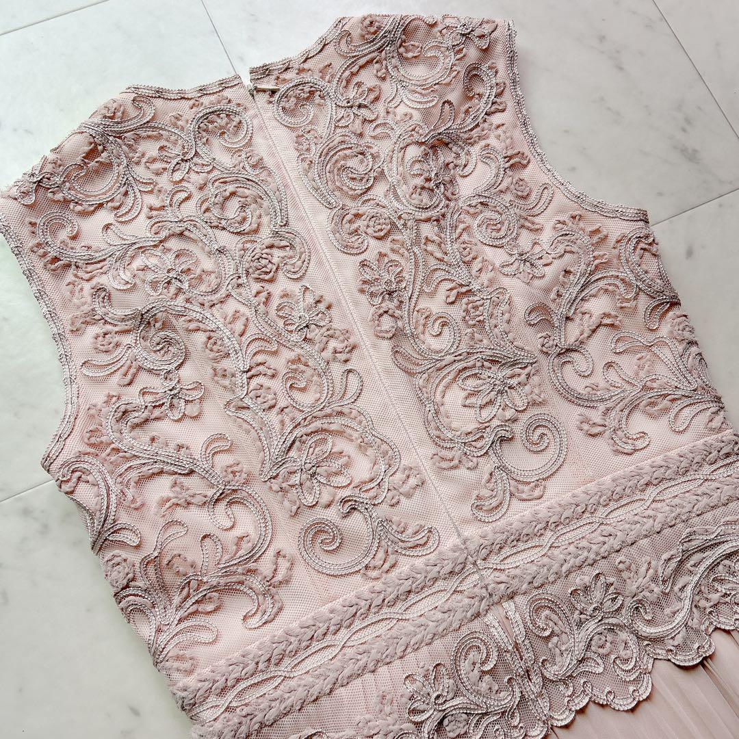 ANAYI チュール刺繍プリーツ ワンピース　コードレース　ピンク　ドレス