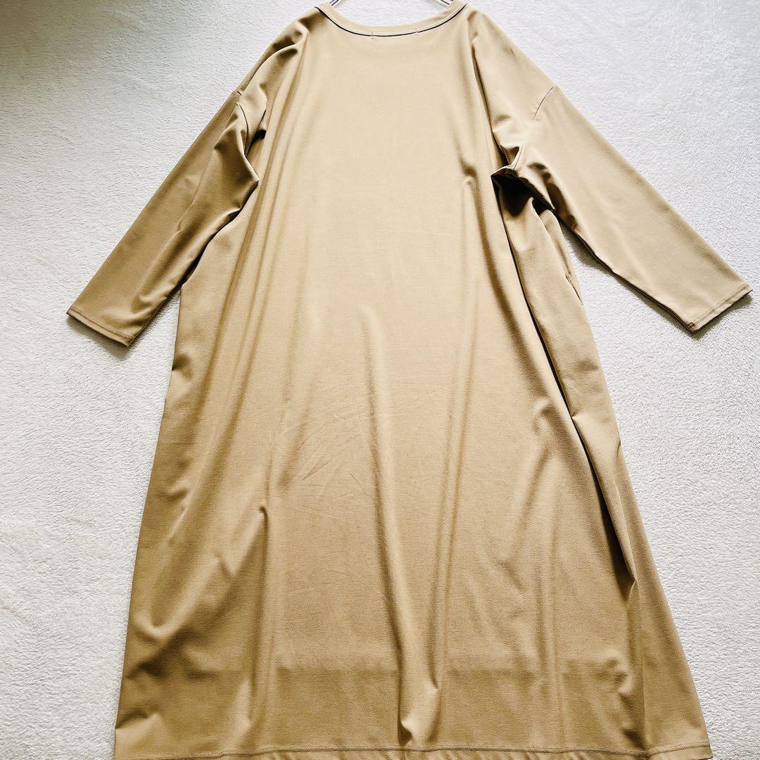 美品☆ ミズイロインド サラッとフレアロングシャツワンピース ベージュ