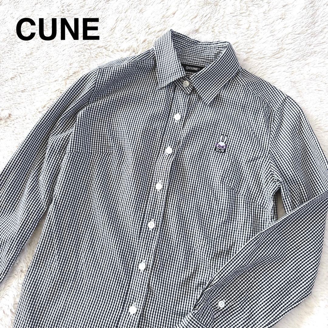 【美品✨】CUNE うさぎ ロゴ 刺繍 ギンガムチェック 長袖 シャツ Mトップス