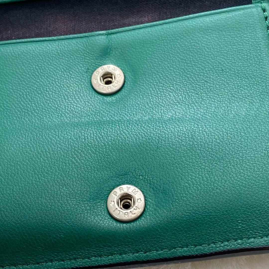 美品　アニエスベー　二つ折り ミニ財布　プレッション　ボタン　ラムレザー　黒　緑