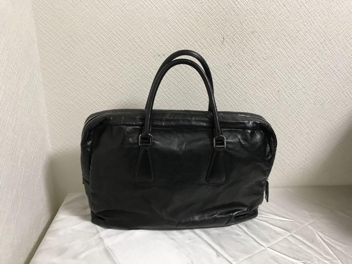 本物プラダPRADA本革レザーハンドビジネスバッグトートボストンバックメンズ黒