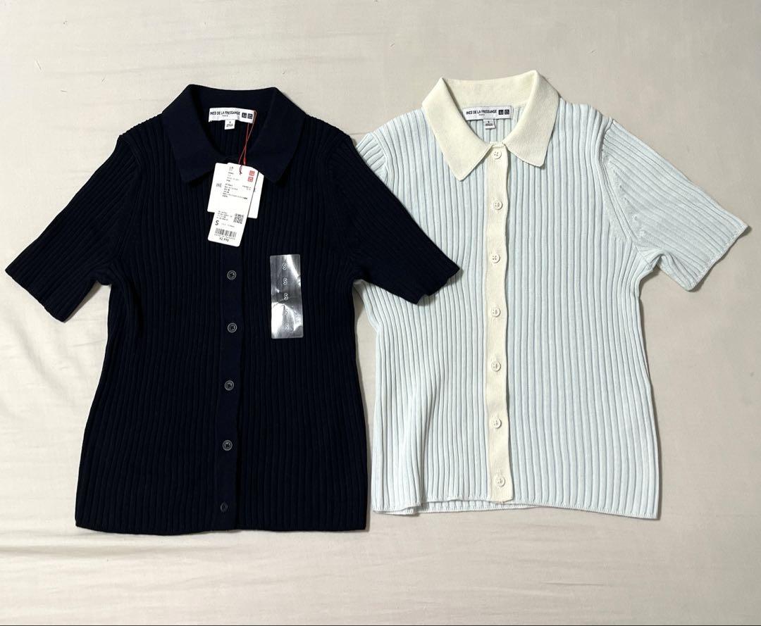 UNIQLO☆イネス☆リブポロカーディガン☆sサイズ☆ネイビー☆水色☆セット