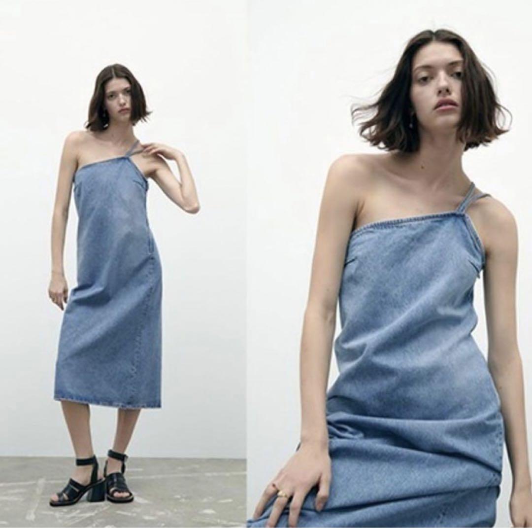 ZARA アシンメトリー デニム キャミワンピース xs - メルカリ