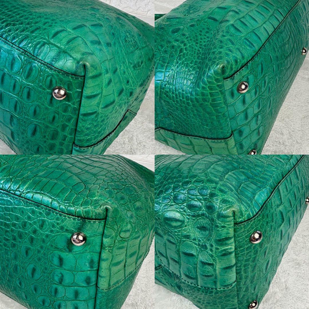 超激安 FURLA フルラ A4 トートバッグ クロコ型押し 南京錠 グリーン バッグ