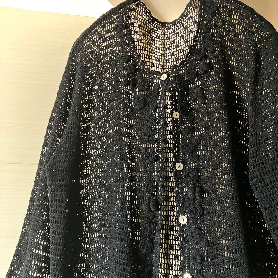 透かし編みカーディガン 手編みニット