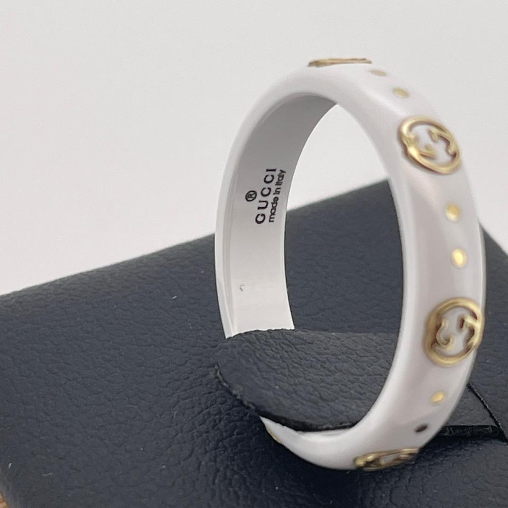 希少美品 GUCCI ホワイトセラミック インターロッキング リング ゴールド