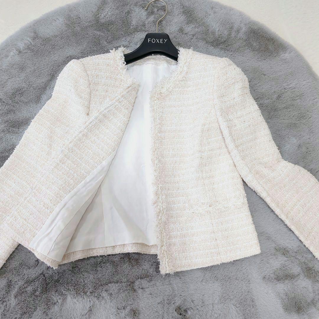 美品✨ANAYI　ツィード　ノーカラージャケット　36　ラメ　現行タグ