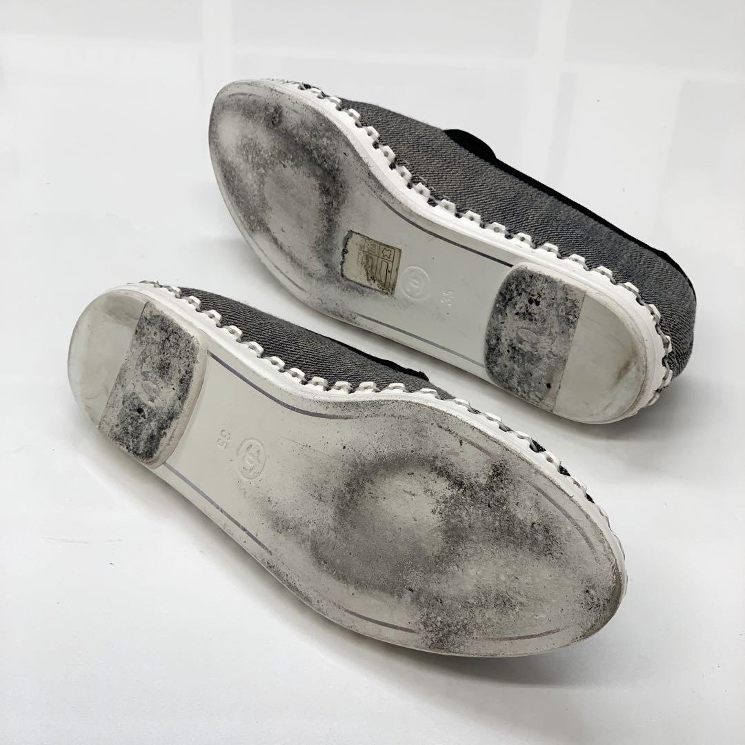 シャネル ココマーク デニム フラットシューズ グレー系